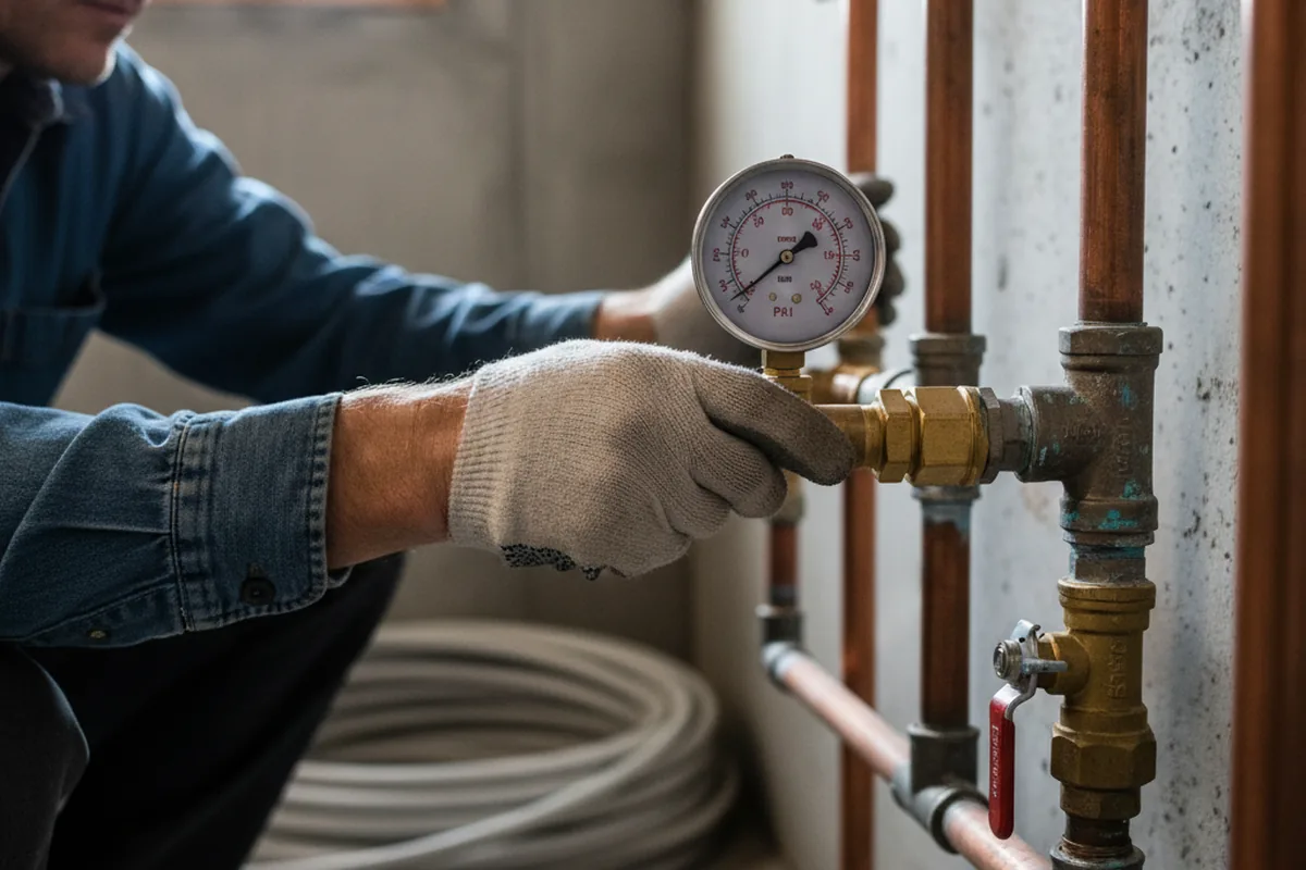 Pressure testing a repaired line during Water Line Repair in Espanola